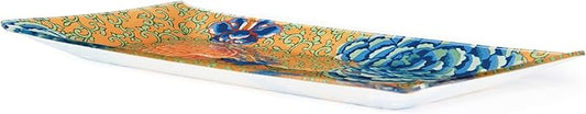 La Via della Seta Vassoio Rettangolare in Vetro, Decorazione Orientale Giallo e Blu