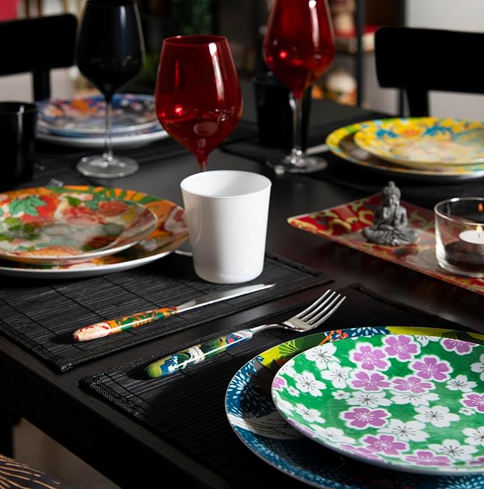 La Via della Seta Vassoio Rettangolare in Vetro, Decorato con Motivo Orientale Rosso e Oro