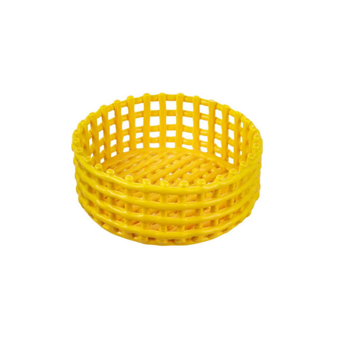 Intrecci cestino tondo giallo porcellana
