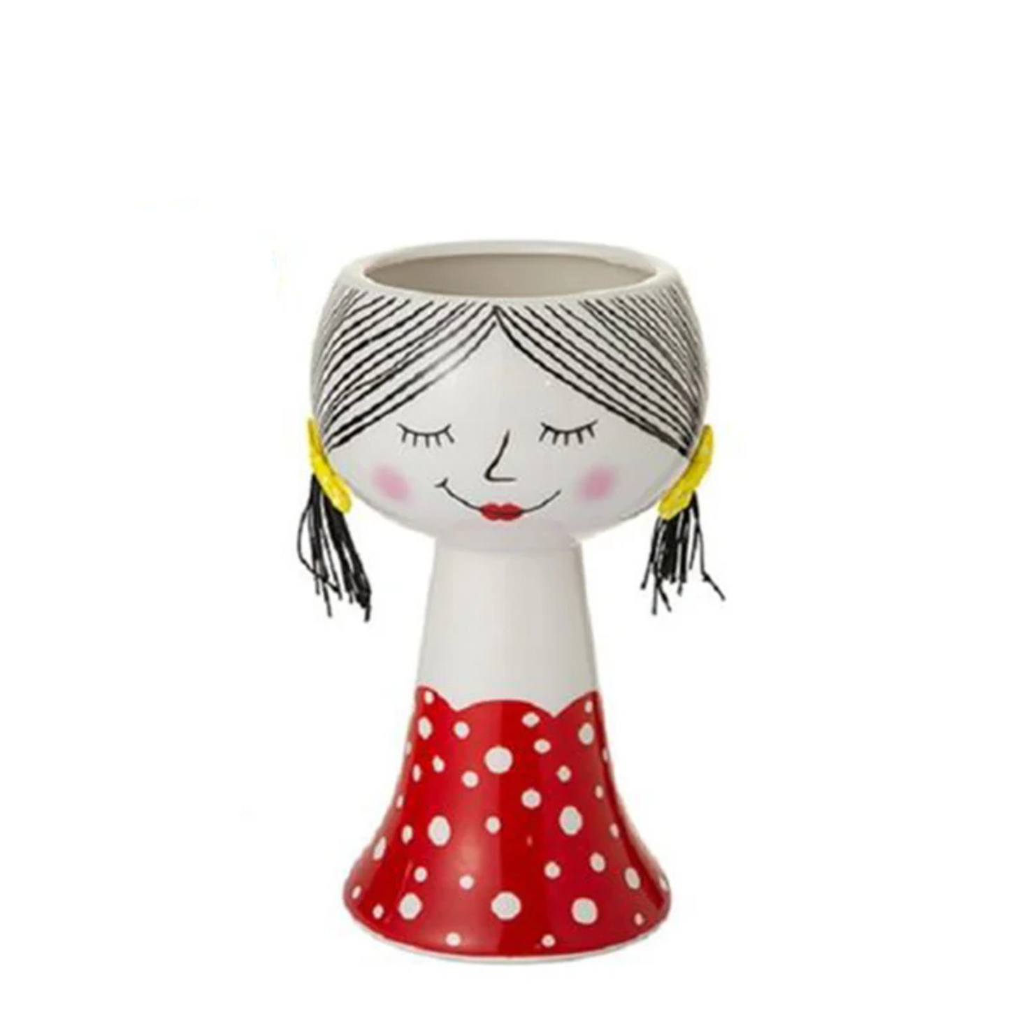 VASO CERAMICA LOVELY GIRL VEST ROSSO POIS BIANCHI FIOCCHETTI