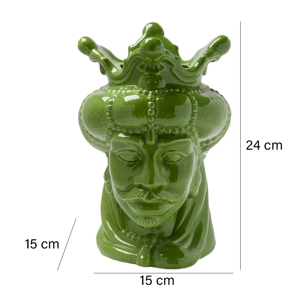 VASO RE TESTA DI MORO DIPINTA A MANO VERDE