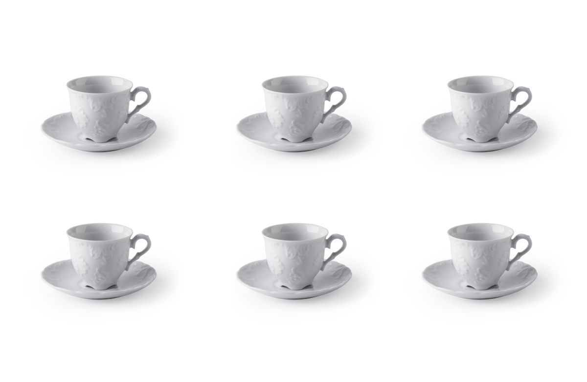 Tazze caffé con piattino ELISA ROCOCO' , porcellana bianco