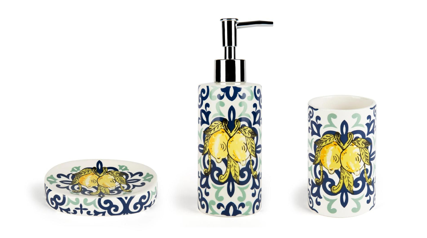 Accessori bagno in set AMALFI, 3 pezzi, limoni, mediterraneo
