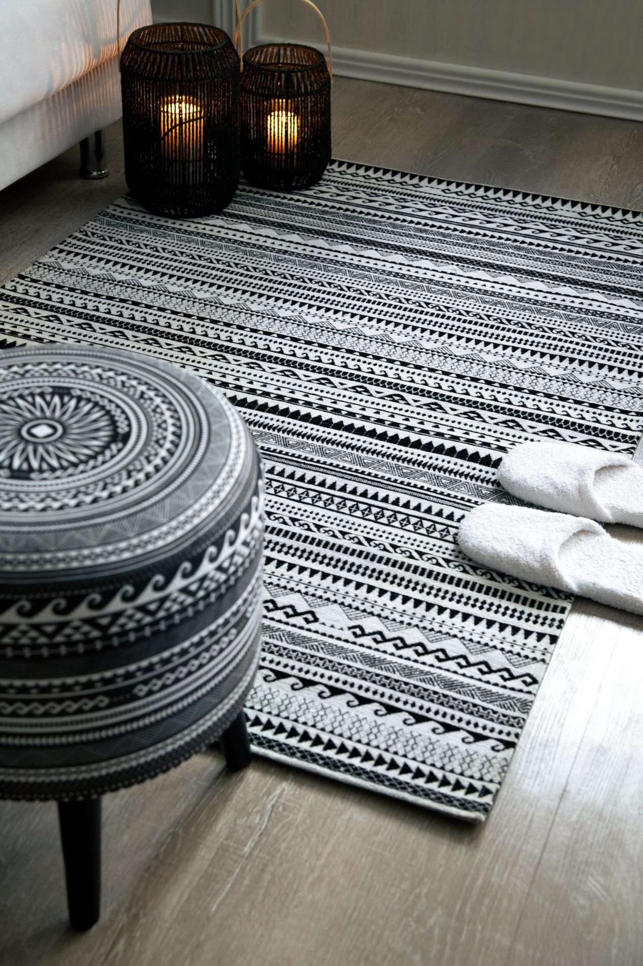 Tappeto ETNICO, stile etnico, bianco e nero, 165x110 cm