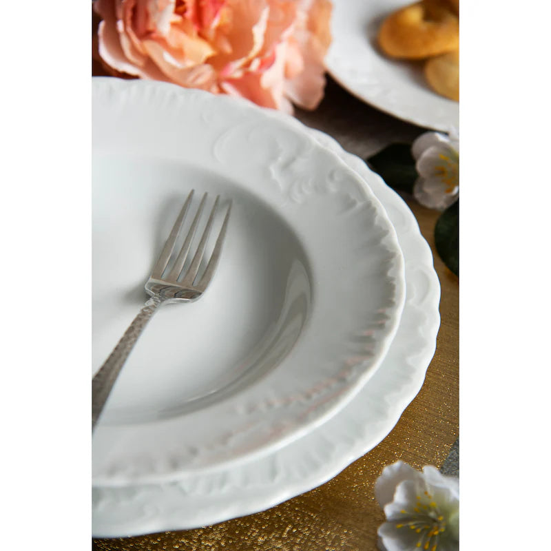 Piatto Fondo ELISA ROCOCO' in Porcellana, 22.5 cm, Bianco