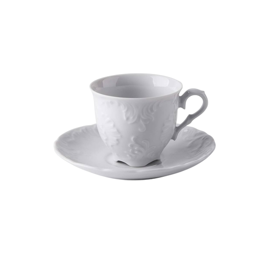 Tazze caffé con piattino ELISA ROCOCO' , porcellana bianco