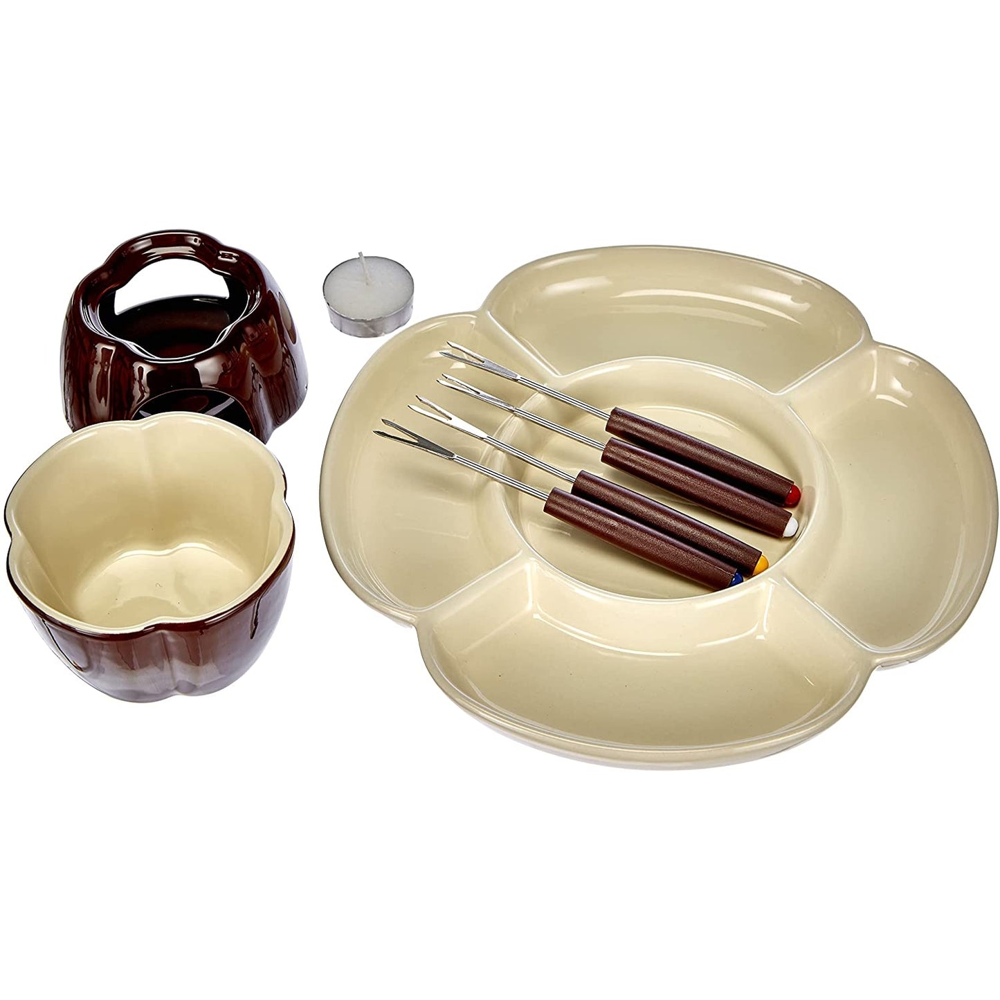 Set Chocolate per fonduta, 8 pezzi in ceramica, con piatto a servire