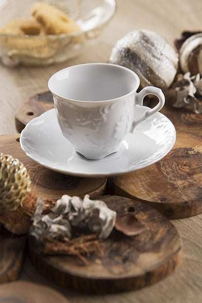 Tazze caffé con piattino ELISA ROCOCO' , porcellana bianco