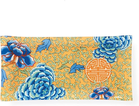 La Via della Seta Vassoio Rettangolare in Vetro, Decorazione Orientale Giallo e Blu