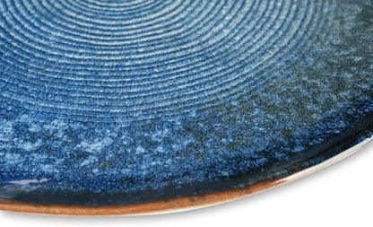 Piatto piano POSEIDONE, decorazione digitale blu con motivo a spirale