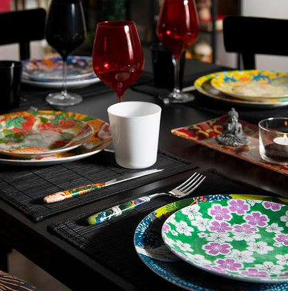 La Via della Seta Vassoio Rettangolare in Vetro, Decorato con Motivo Orientale Rosso e Oro