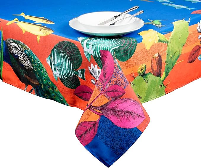 Rhapsody Tovaglia Orientale cm 140x180, Stampa Tropicale, Cotone e Poliestere