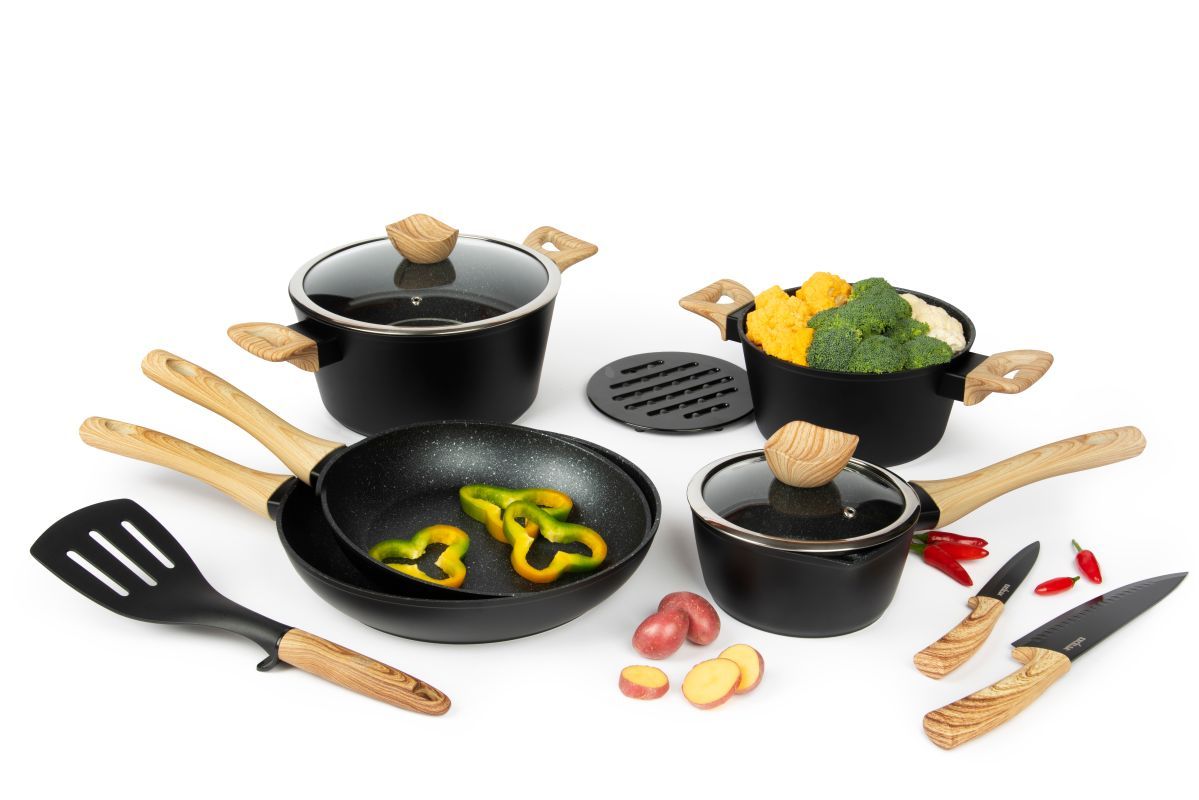 Batteria di pentole e accessori, 19 pezzi, antiaderente