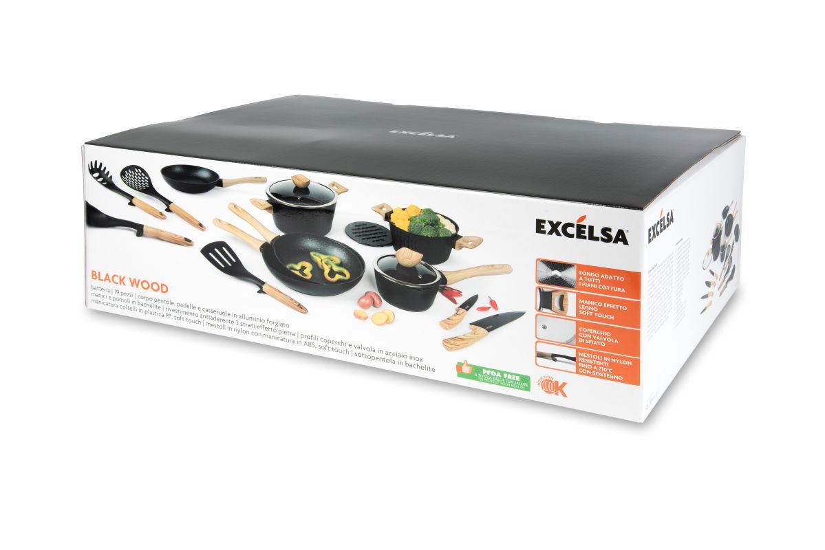 Batteria di pentole e accessori, 19 pezzi, antiaderente