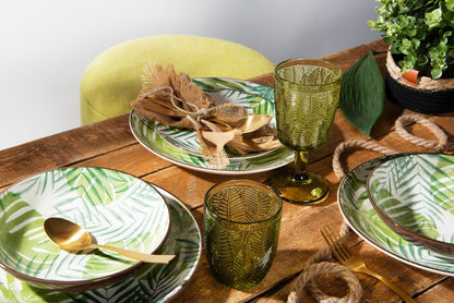 Bicchieri acqua LEAF, verde, vetro colorato in pasta, foglie, ml 300