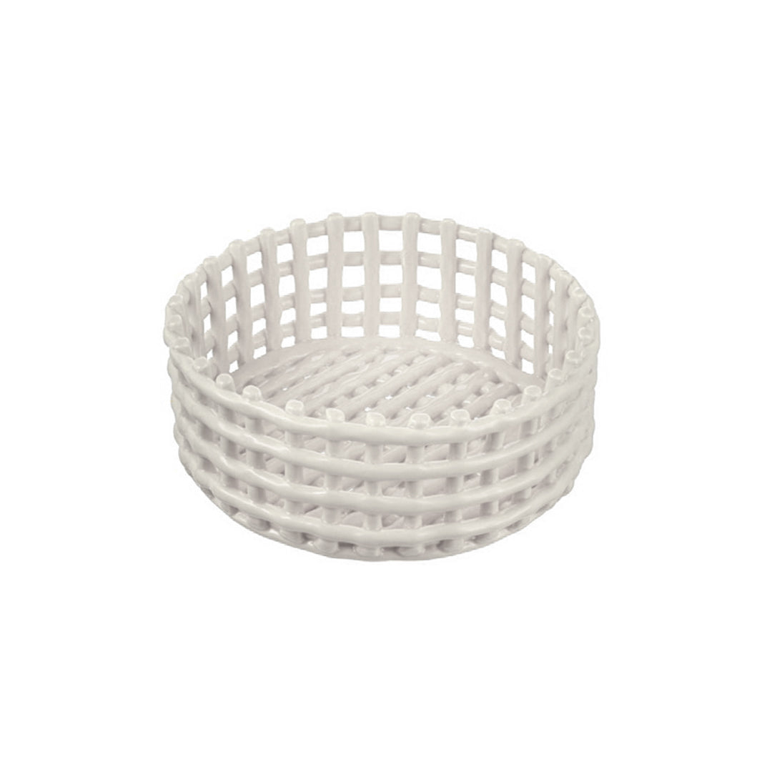 Intrecci cestino tondo bianco porcellana