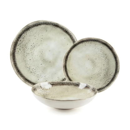 Servizio piatti AFRODITE, effetto artigianale, 3 pezzi, ceramica