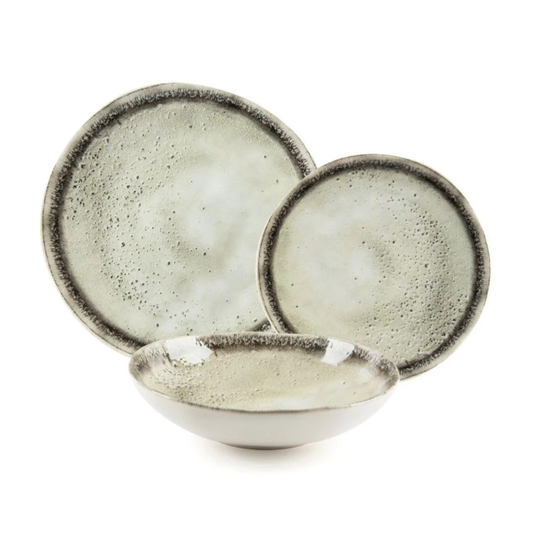 Servizio piatti AFRODITE, effetto artigianale, 3 pezzi, ceramica
