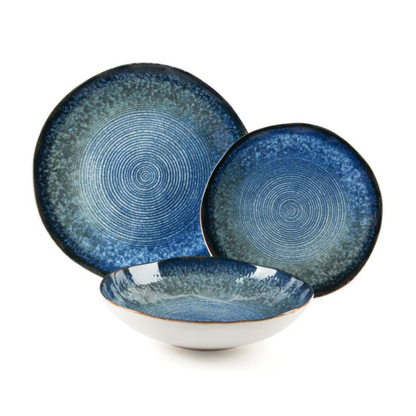Servizio piatti POSEIDONE, effetto artigianale, 3 pezzi, ceramica