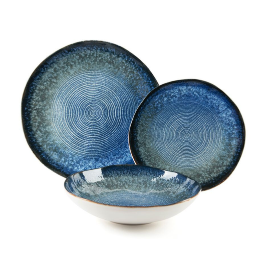 Servizio piatti POSEIDONE, effetto artigianale, 3 pezzi, ceramica