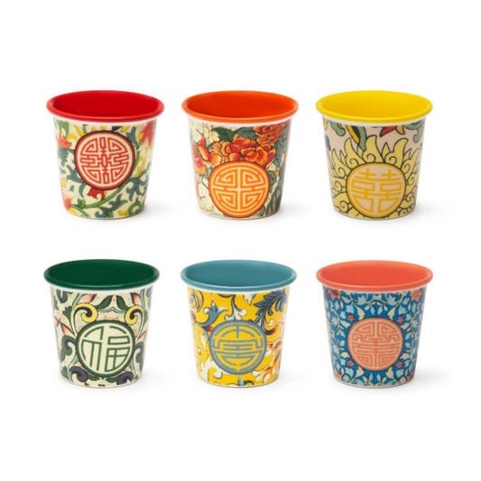 Set 6 bicchierini LA VIA DELLA SETA, stile cinese, porcellana, 90 ml
