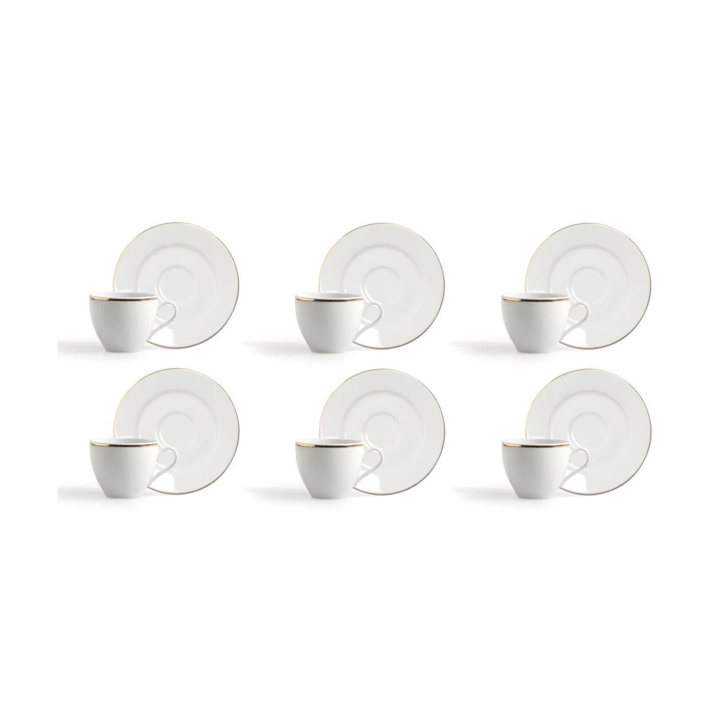 Set Gold 6 tazzine con piattino, bianco, porcellana, bordo oro