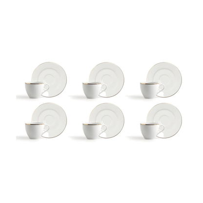 Set Gold 6 tazzine con piattino, bianco, porcellana, bordo oro