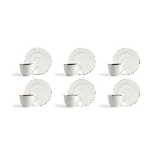Set Gold 6 tazzine con piattino, bianco, porcellana, bordo oro