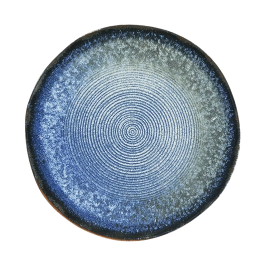 Piatto piano POSEIDONE, decorazione digitale blu con motivo a spirale
