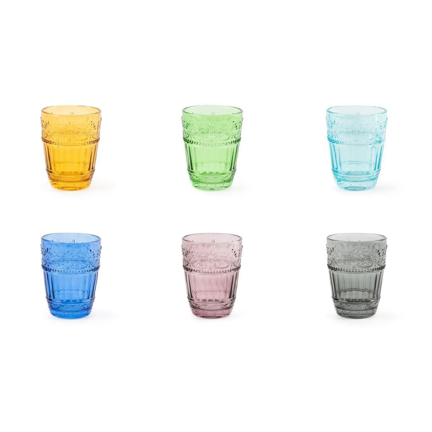 Bicchieri acqua COUNTRY FLOWER, multicolore, vetro colorato in pasta ml 300
