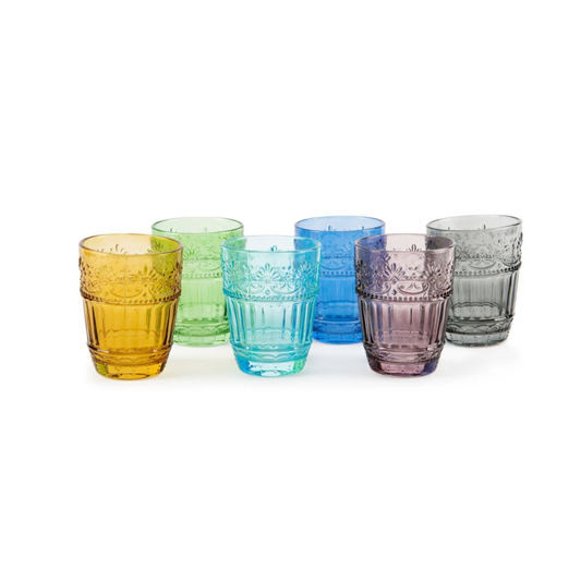 Bicchieri acqua COUNTRY FLOWER, multicolore, vetro colorato in pasta ml 300