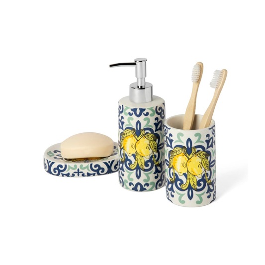 Accessori bagno in set AMALFI, 3 pezzi, limoni, mediterraneo