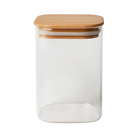 Eco Living Barattolo con Coperchio in Bambù, 1,3 L., Vetro Borosilicato