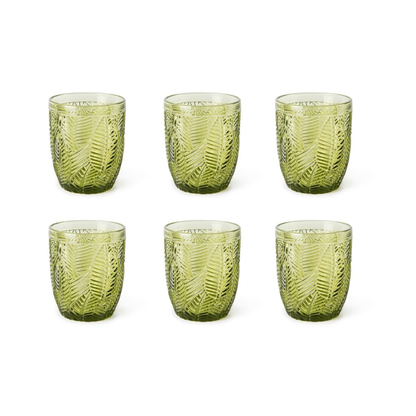 Bicchieri acqua LEAF, verde, vetro colorato in pasta, foglie, ml 300