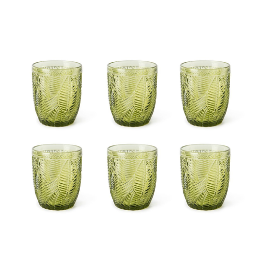 Bicchieri acqua LEAF, verde, vetro colorato in pasta, foglie, ml 300