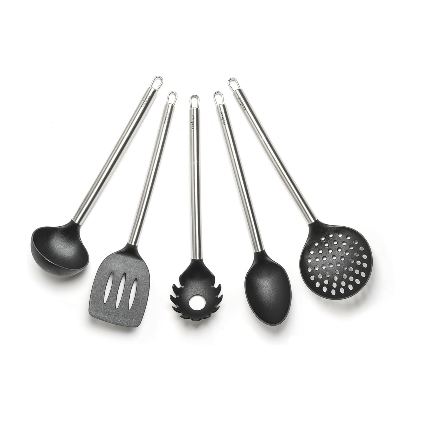 Utensili da cucina, 5 pezzi, manico in acciaio