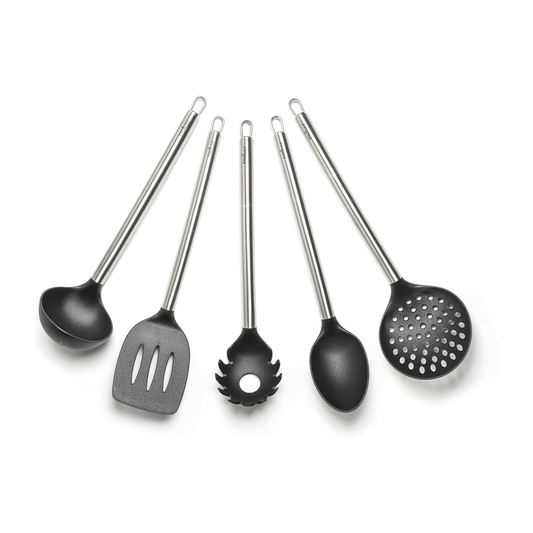 Utensili da cucina, 5 pezzi, manico in acciaio