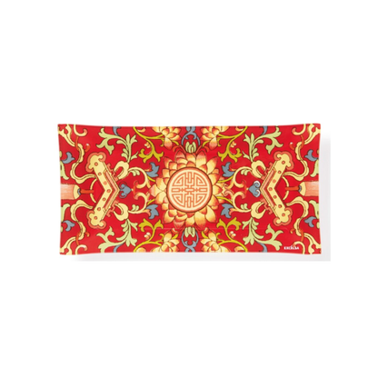 La Via della Seta Vassoio Rettangolare in Vetro, Decorato con Motivo Orientale Rosso e Oro