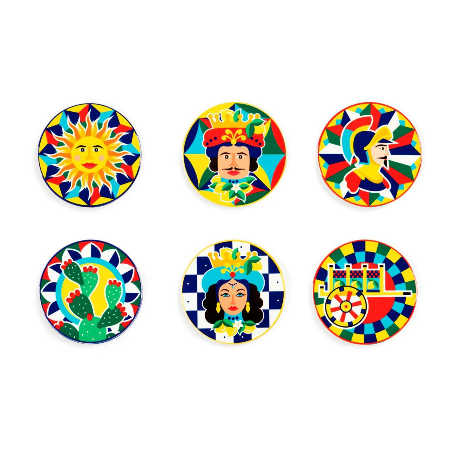 Sottobicchieri, 6 pezzi, ceramica, stile siciliano