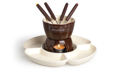 Set Chocolate per fonduta, 8 pezzi in ceramica, con piatto a servire