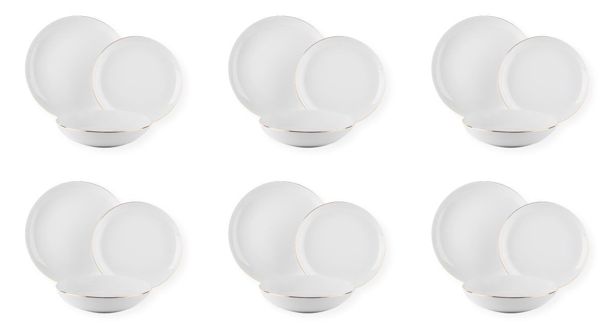 Servizio piatti Gold, bianco filo oro, porcellana, 18 pezzi