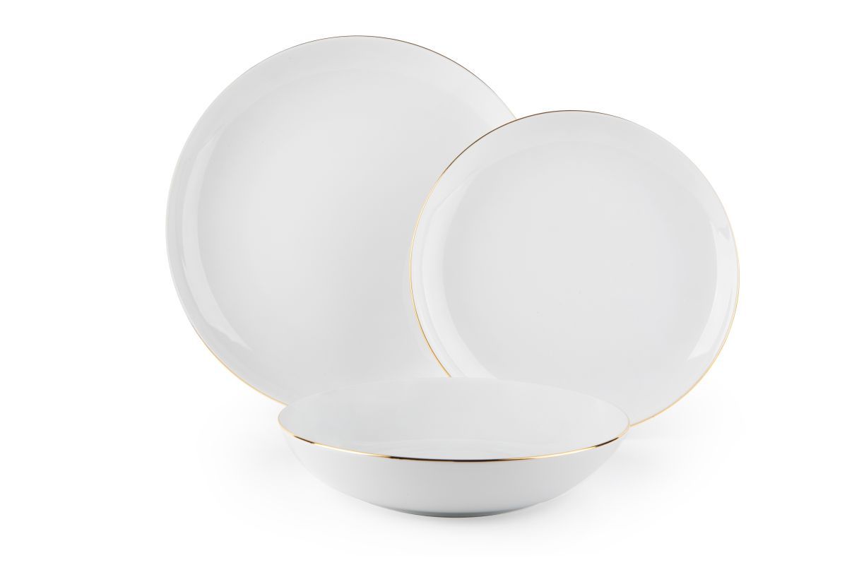 Servizio piatti Gold, bianco filo oro, porcellana, 18 pezzi