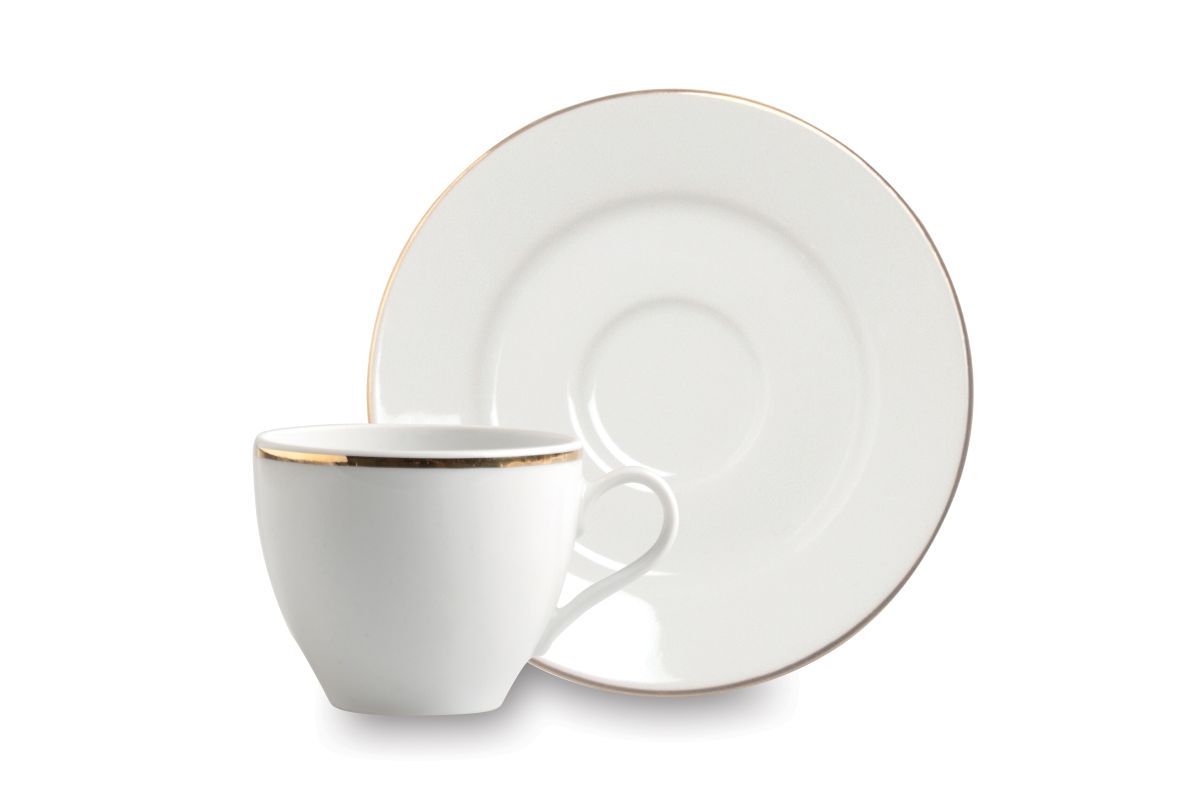 Set Gold 6 tazzine con piattino, bianco, porcellana, bordo oro