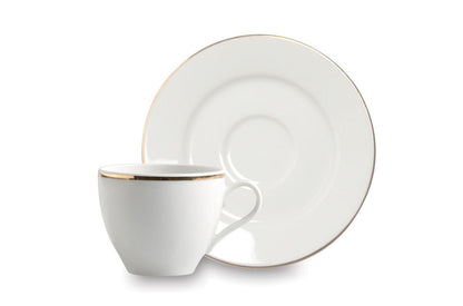 Set Gold 6 tazzine con piattino, bianco, porcellana, bordo oro