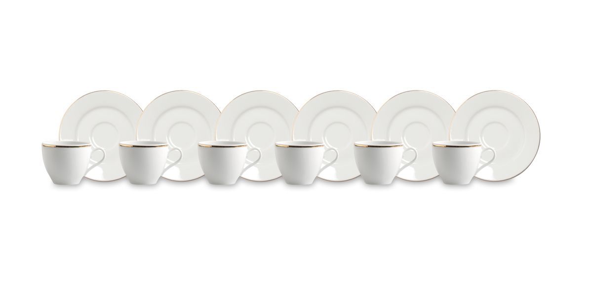 Set Gold 6 tazzine con piattino, bianco, porcellana, bordo oro