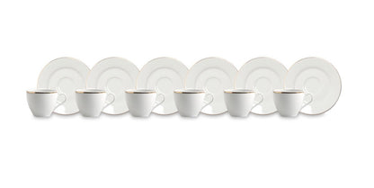 Set Gold 6 tazzine con piattino, bianco, porcellana, bordo oro