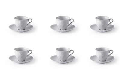 Tazze caffé con piattino ELISA ROCOCO' , porcellana bianco
