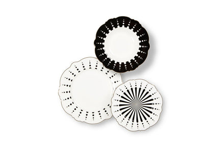 Servizio piatti Alice , geometrie filo oro, porcellana, 18 pezzi