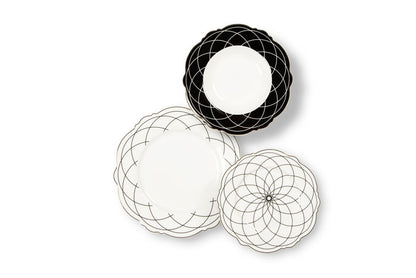 Servizio piatti Alice , geometrie filo oro, porcellana, 18 pezzi