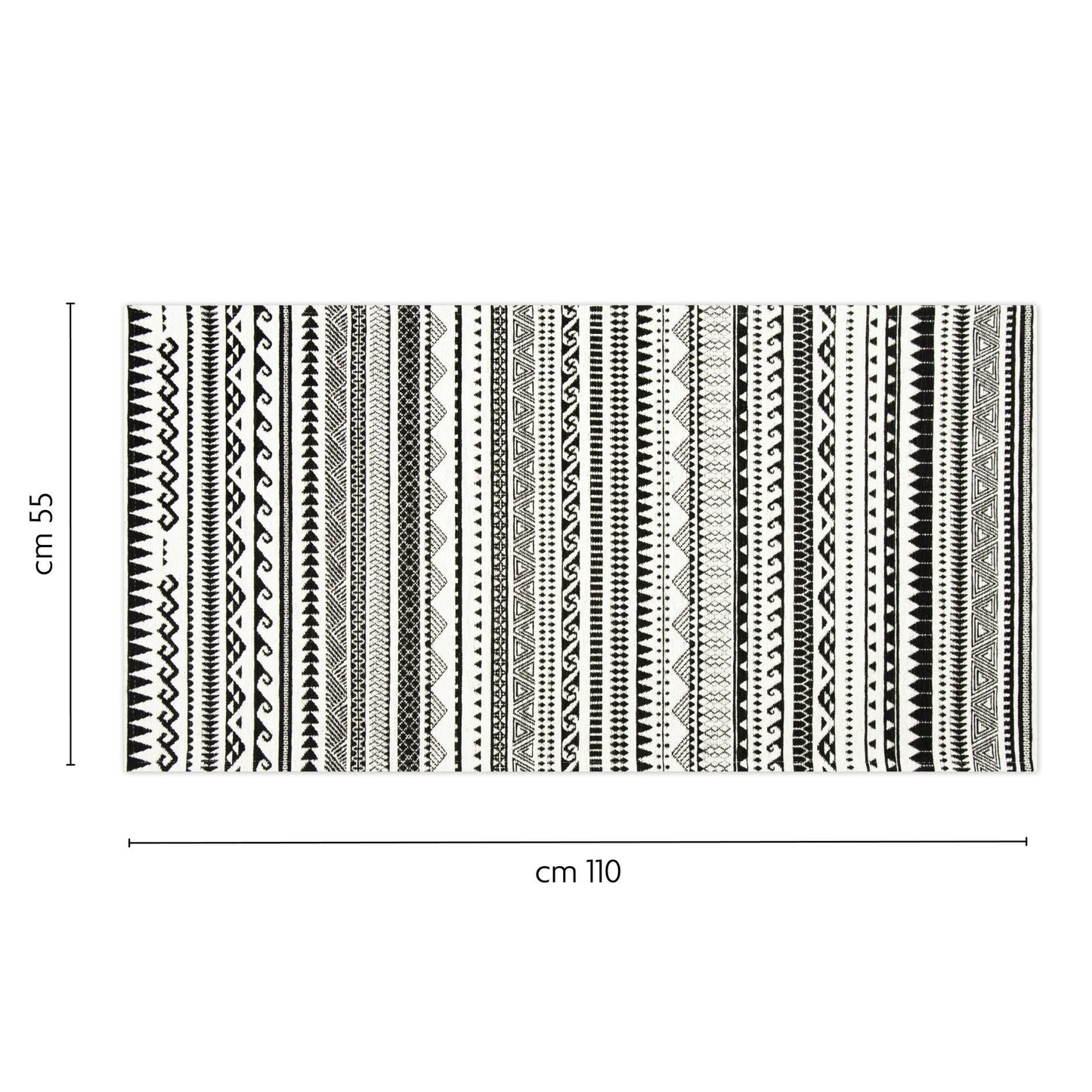 Passatoia ETNICO, bianco e nero, 55x110 cm